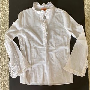 Tory Burch white ruffle long sleeve top